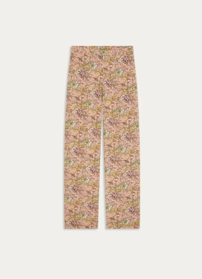 PANTALON EN VISCOSE IMPRIMÉE FLORAL NOUR CORAIL