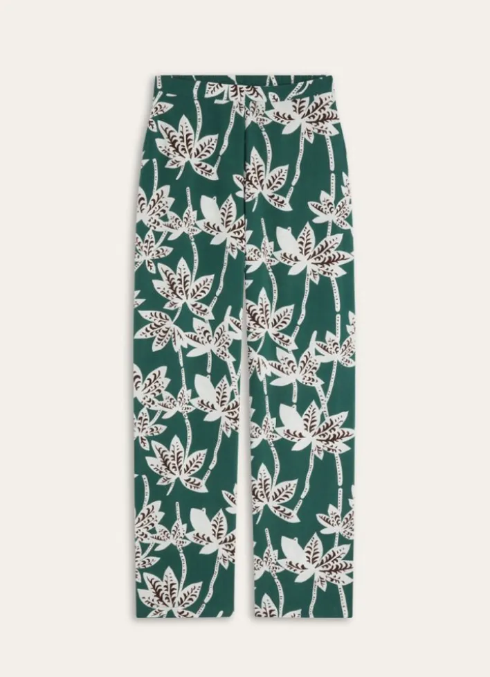 PANTALON EN VISCOSE IMPRIMÉE PALMIERS vert