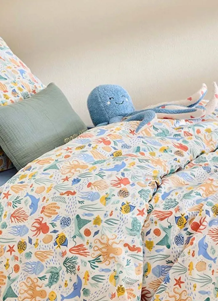 PARURE DE LIT AQUATIQUE EN PERCALE DE COTON MULTICOLORE