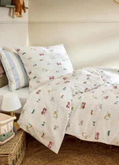 PARURE DE LIT ENFANT COTON IMPRIMÉ VÉHICULES MULTICOLORE