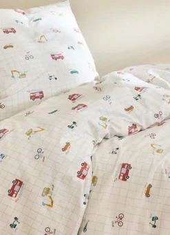 PARURE DE LIT ENFANT COTON IMPRIMÉ VÉHICULES MULTICOLORE