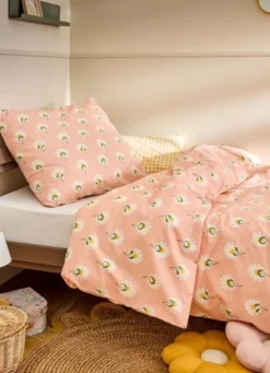 PARURE DE LIT ENFANT COTON IMPRIMÉ MARGUERITES ROSE