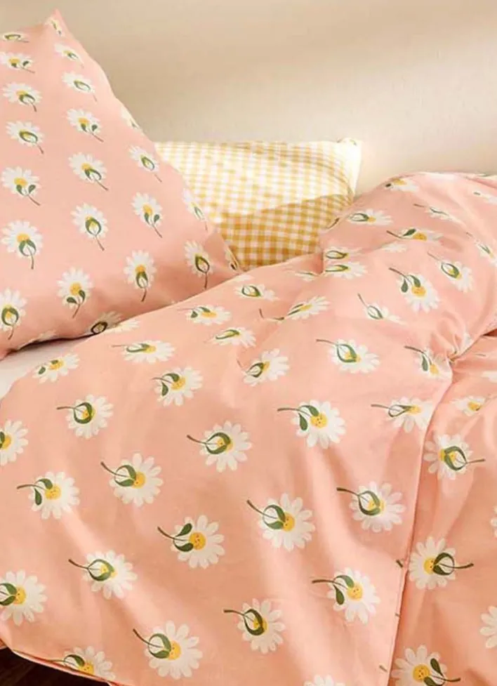 PARURE DE LIT ENFANT COTON IMPRIMÉ MARGUERITES ROSE