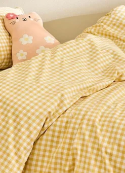 PARURE DE LIT ENFANT VICHY JAUNE