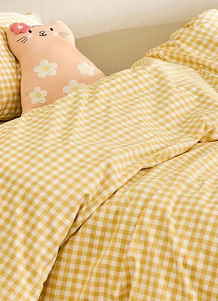 PARURE DE LIT ENFANT VICHY JAUNE