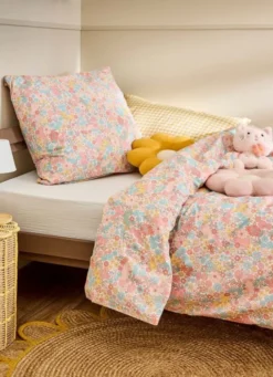 PARURE DE LIT MOTIF FLEURS ET CHATONS MULTICOLORE