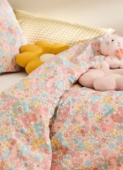 PARURE DE LIT MOTIF FLEURS ET CHATONS MULTICOLORE