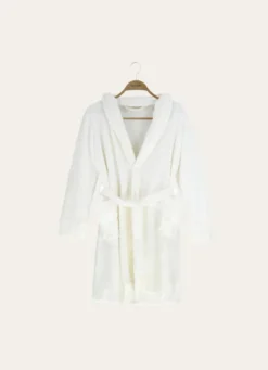 PEIGNOIR COURT EN VELOURS POLAIRE ECRU
