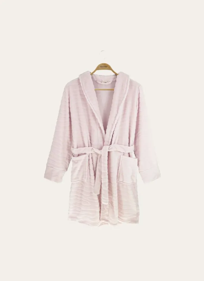 PEIGNOIR COURT EN VELOURS POLAIRE ROSE PÂLE