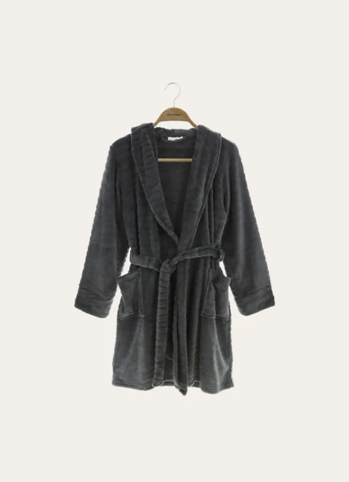 PEIGNOIR COURT EN VELOURS POLAIRE CHARBON