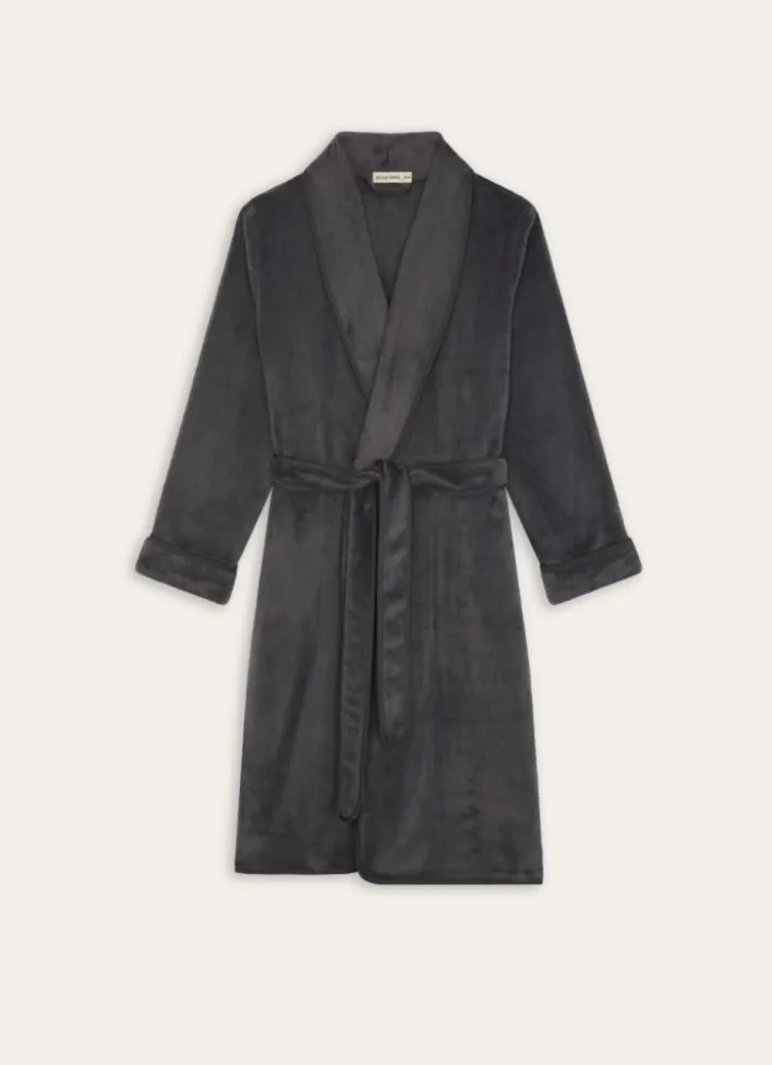 PEIGNOIR EN POLAIRE AVEC DÉTAIL SATIN GRIS