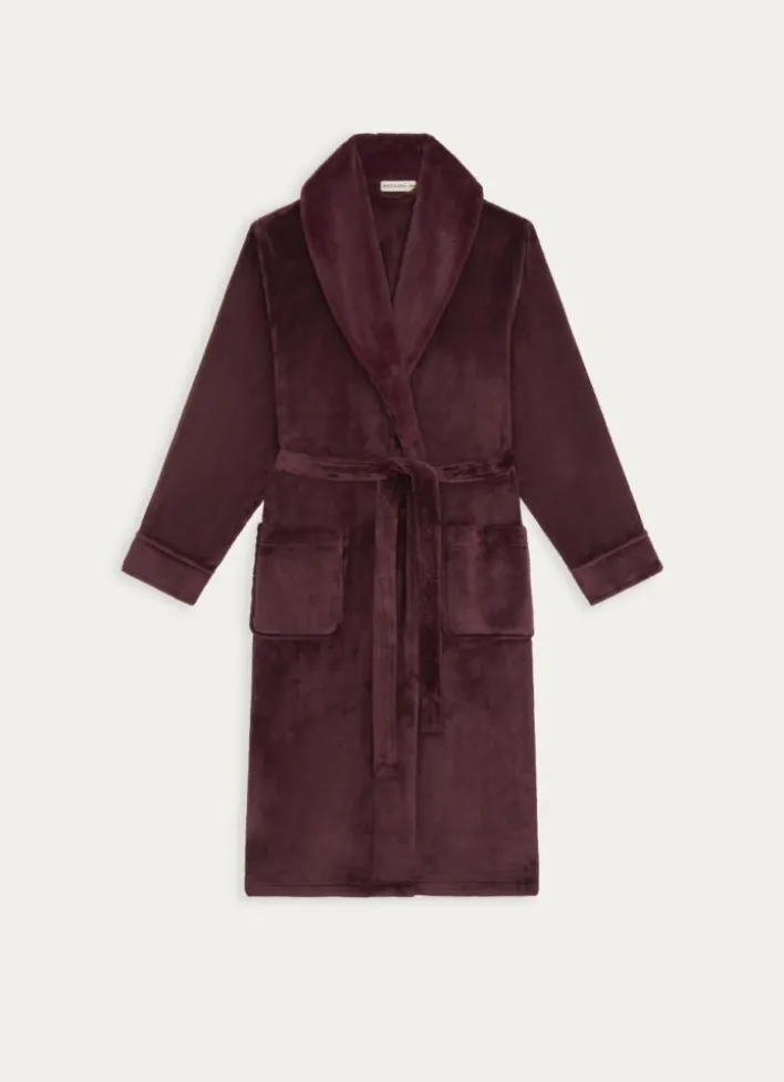 PEIGNOIR POLAIRE AVEC COL EN FAUSSE FOURRURE BORDEAUX