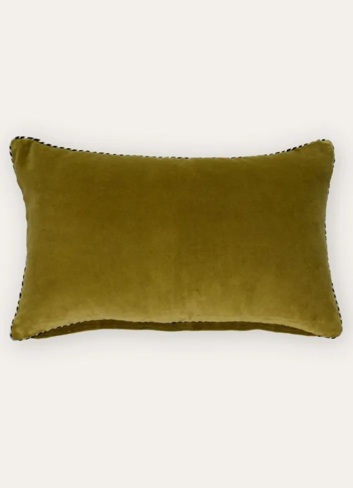 PETIT COUSSIN EN VELOURS AVEC PASSEPOIL RAYÉ VERT ANIS