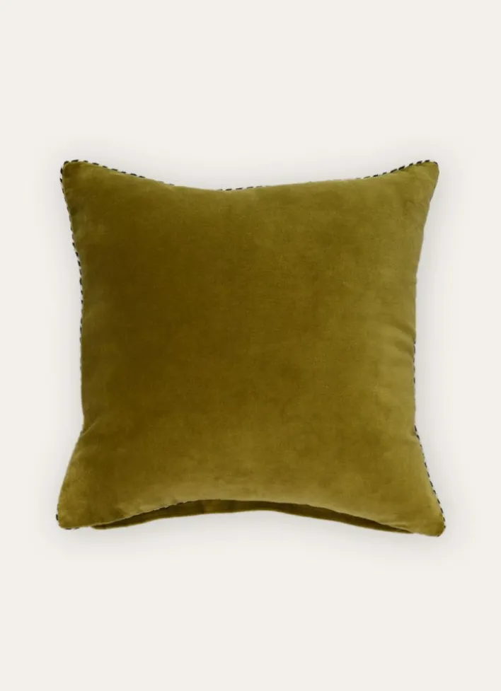 PETIT COUSSIN EN VELOURS AVEC PASSEPOIL RAYÉ VERT ANIS