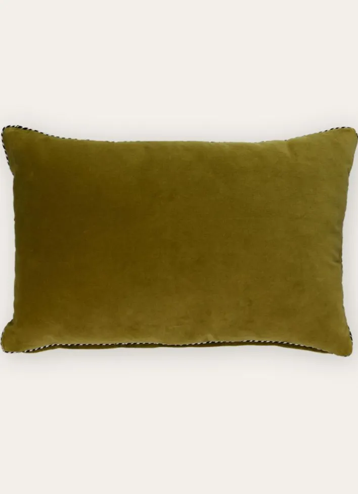 PETIT COUSSIN EN VELOURS AVEC PASSEPOIL RAYÉ VERT ANIS