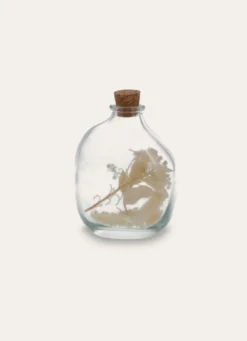 PETITE BOUTEILLE EN VERRE AVEC FLEURS SÉCHÉES TRANSPARENT