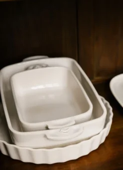 PETIT PLAT À FOUR EN GRÈS RECTANGLE AUTHENTIQUE BLANC
