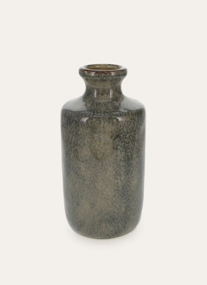 PETIT VASE EN CÉRAMIQUE ÉMAILLÉE EFFET TACHETÉ BLEU ORAGE