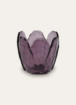 PHOTOPHORE EN VERRE COLORÉ FORME PÉTALES DE FLEUR PRUNE