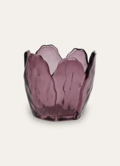 PHOTOPHORE EN VERRE COLORÉ FORME PÉTALES DE FLEUR PRUNE