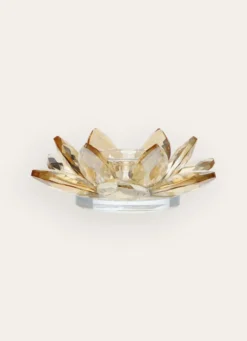 PHOTOPHORE FLEUR EN VERRE SCULPTÉ AMBRE