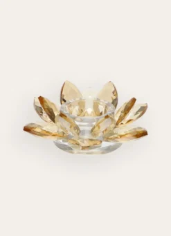 PHOTOPHORE FLEUR EN VERRE SCULPTÉ AMBRE