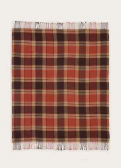 PLAID À CARREAUX AVEC FINITIONS FRANGÉES ROUILLE