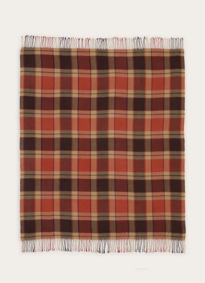 PLAID À CARREAUX AVEC FINITIONS FRANGÉES ROUILLE