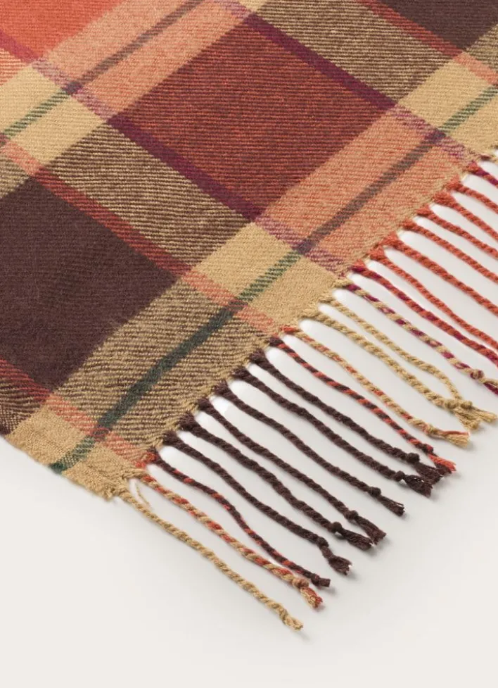 PLAID À CARREAUX AVEC FINITIONS FRANGÉES ROUILLE
