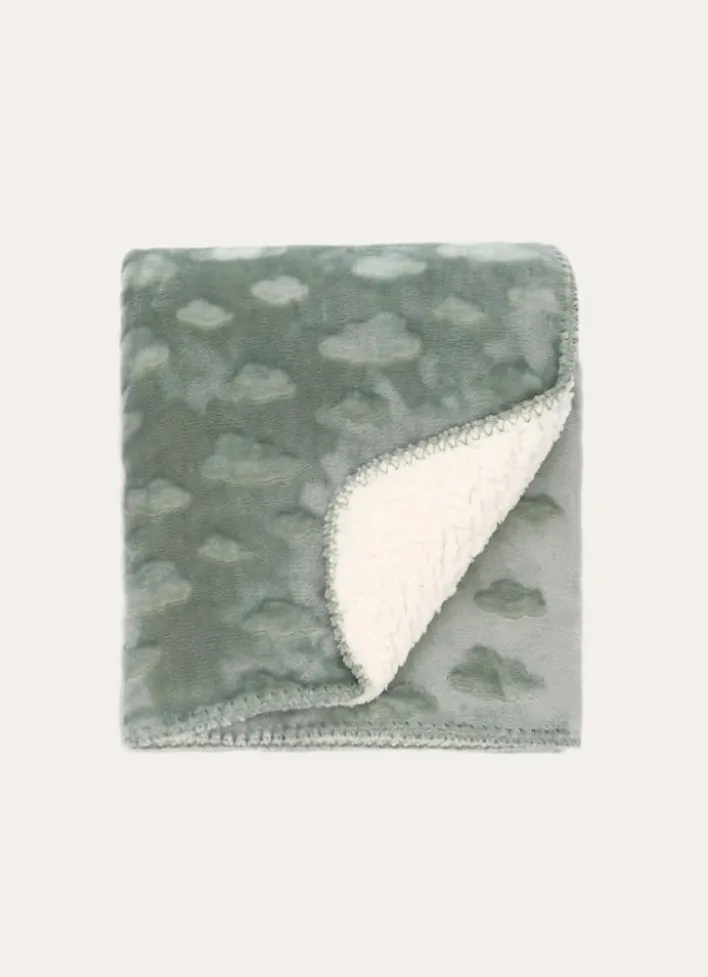 PLAID DOUX À MOTIFS NUAGES VERT