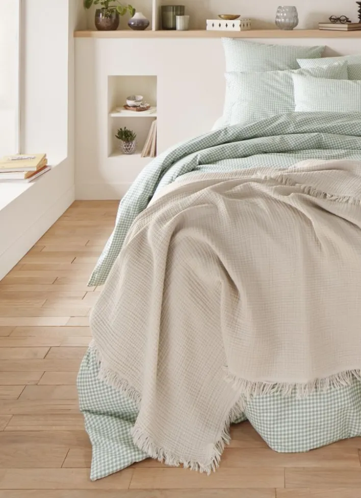 PLAID EN GAZE DE COTON GREGE