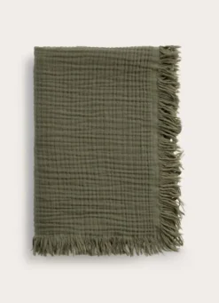 PLAID EN GAZE DE COTON KAKI FONCE