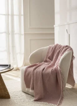 PLAID EN GAZE DE COTON ROSE