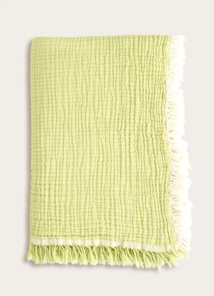 PLAID EN GAZE DE COTON VERT ANIS