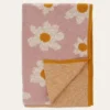 PLAID EN TRICOT DE COTON JACQUARD MOTIF FLORAL ROSE