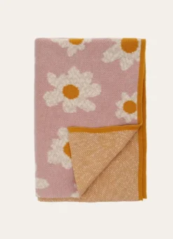 PLAID EN TRICOT DE COTON JACQUARD MOTIF FLORAL ROSE