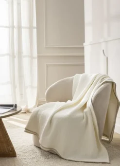 PLAID EN TRIPLE GAZE DE COTON LAVÉ GREGE