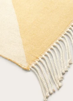 PLAID À FRANGES TISSÉ TEINT MOTIF GÉOMÉTRIQUE MOUTARDE