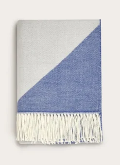 PLAID À FRANGES TISSÉ TEINT MOTIF GÉOMÉTRIQUE BLEU