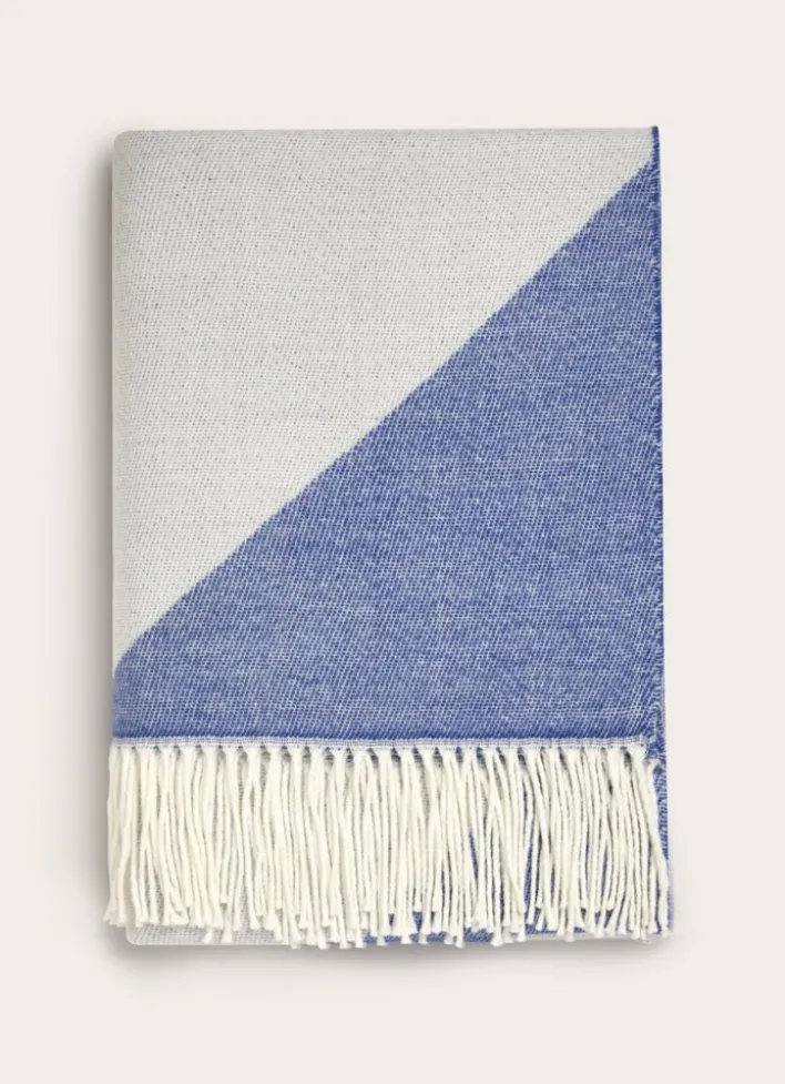 PLAID À FRANGES TISSÉ TEINT MOTIF GÉOMÉTRIQUE BLEU