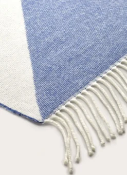 PLAID À FRANGES TISSÉ TEINT MOTIF GÉOMÉTRIQUE BLEU