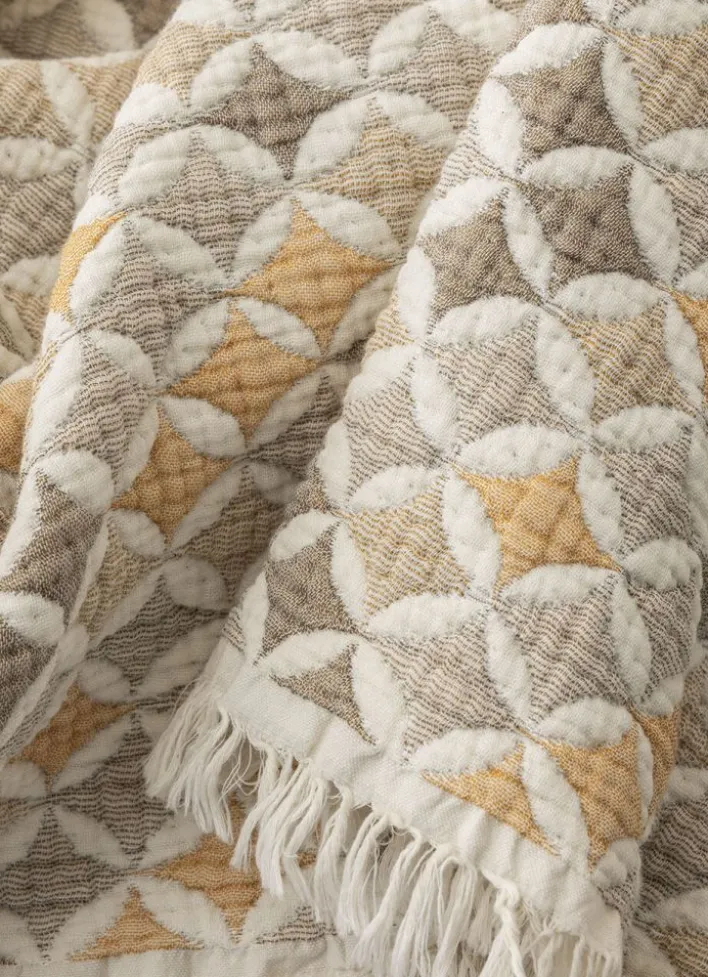 PLAID MATELASSÉ GAZE DE COTON JACQUARD MULTICOLORE