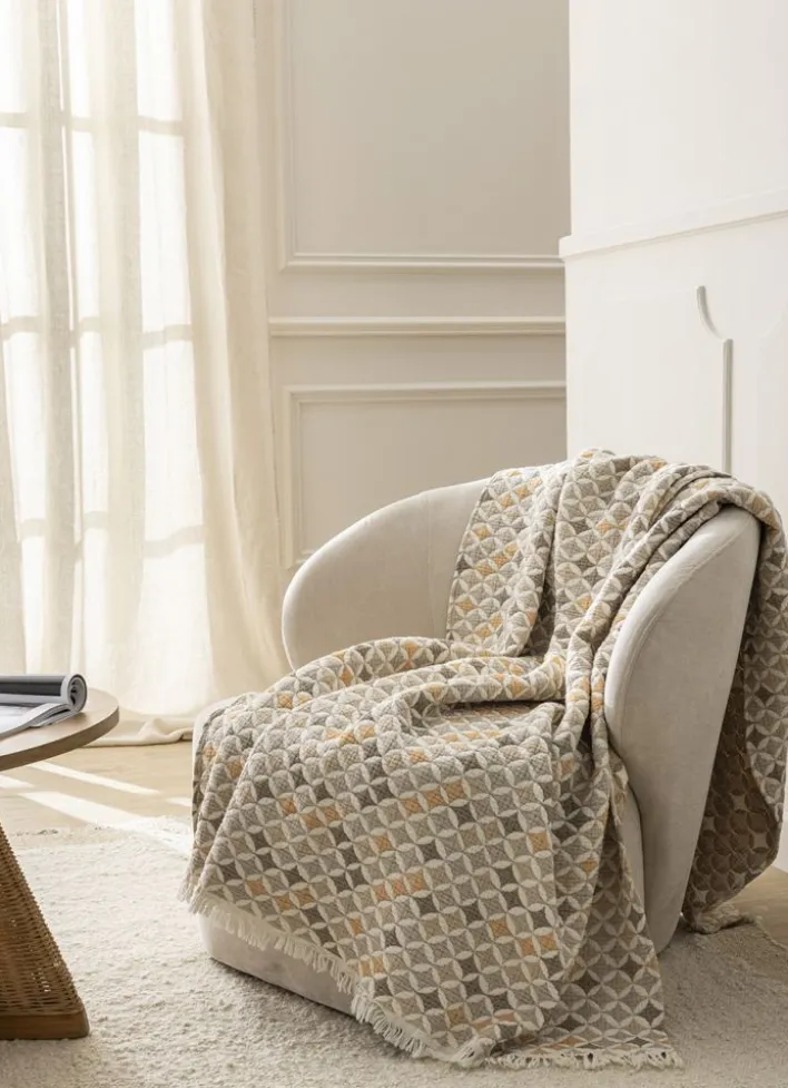 PLAID MATELASSÉ GAZE DE COTON JACQUARD MULTICOLORE