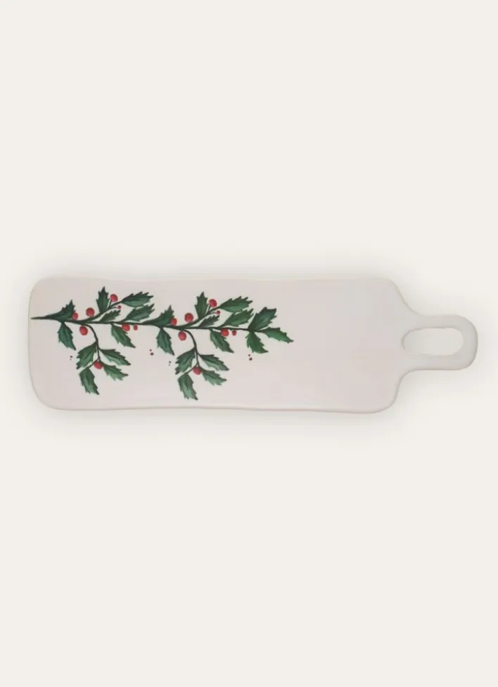 PLANCHE À DÉCOUPER RECTANGULAIRE EN GRÈS FESTIVE BLANC