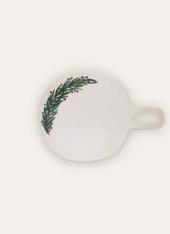 PLANCHE À DÉCOUPER RONDE EN GRÈS FESTIVE BLANC