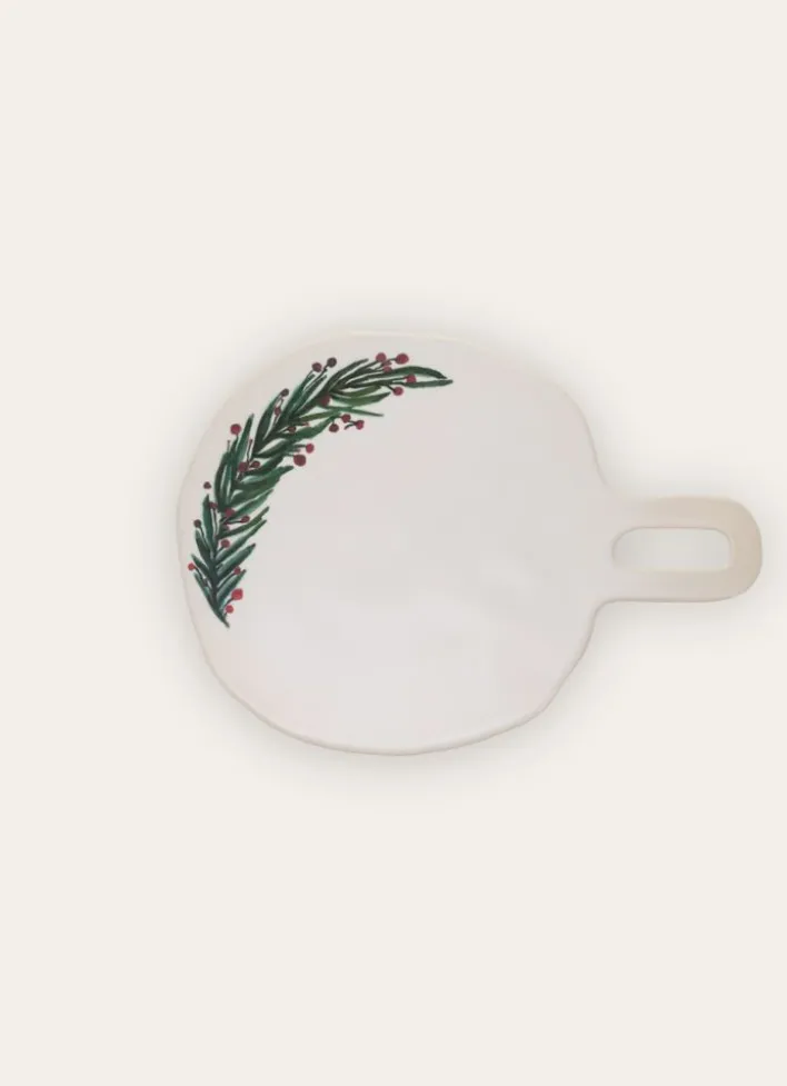 PLANCHE À DÉCOUPER RONDE EN GRÈS FESTIVE BLANC