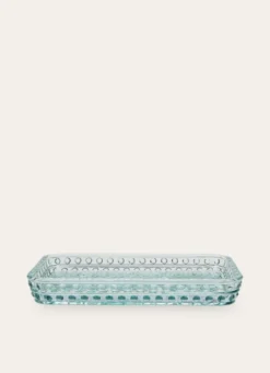 PLATEAU DE SALLE DE BAIN EN VERRE MOTIF FLEUR BLEU CLAIR