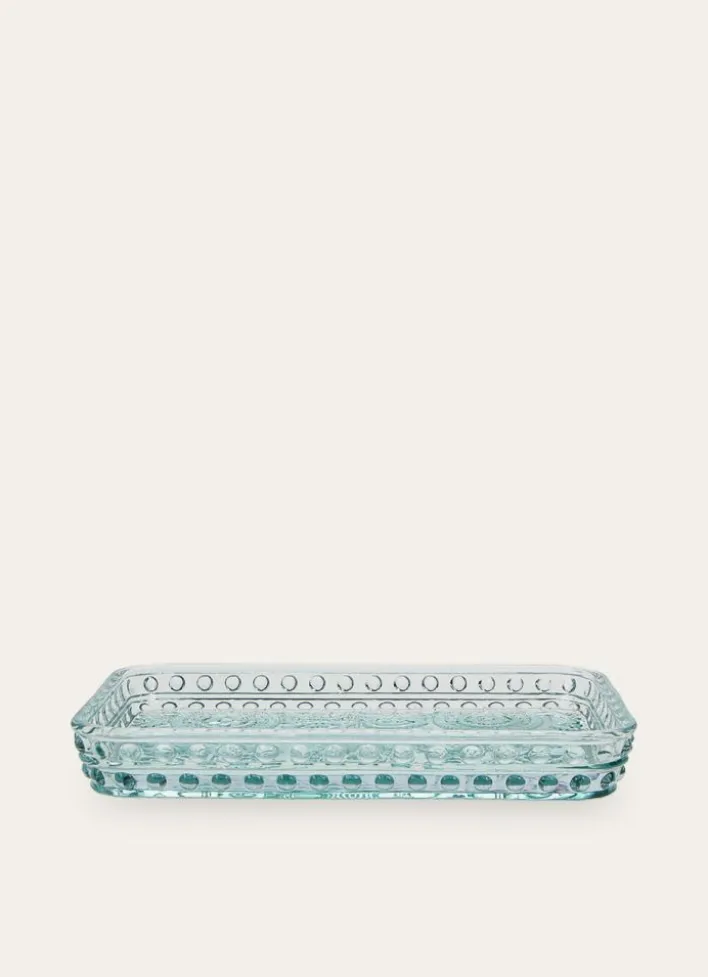 PLATEAU DE SALLE DE BAIN EN VERRE MOTIF FLEUR BLEU CLAIR