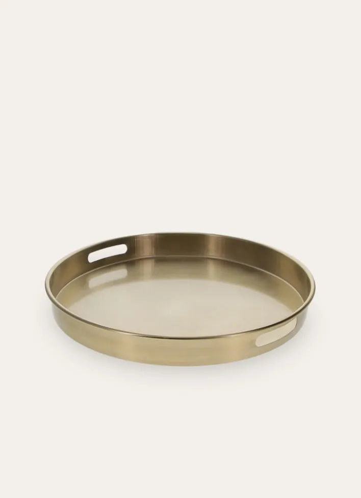 PLATEAU ROND EN MÉTAL BROSSÉ BRONZE