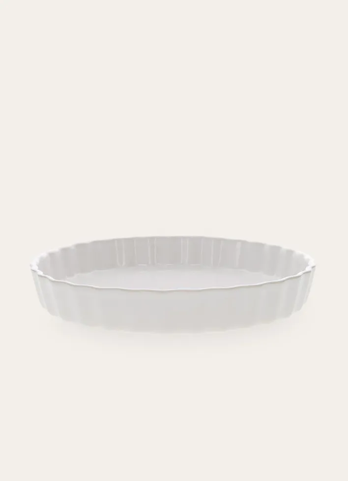 PLAT À TARTE EN GRÈS AUTHENTIQUE BLANC